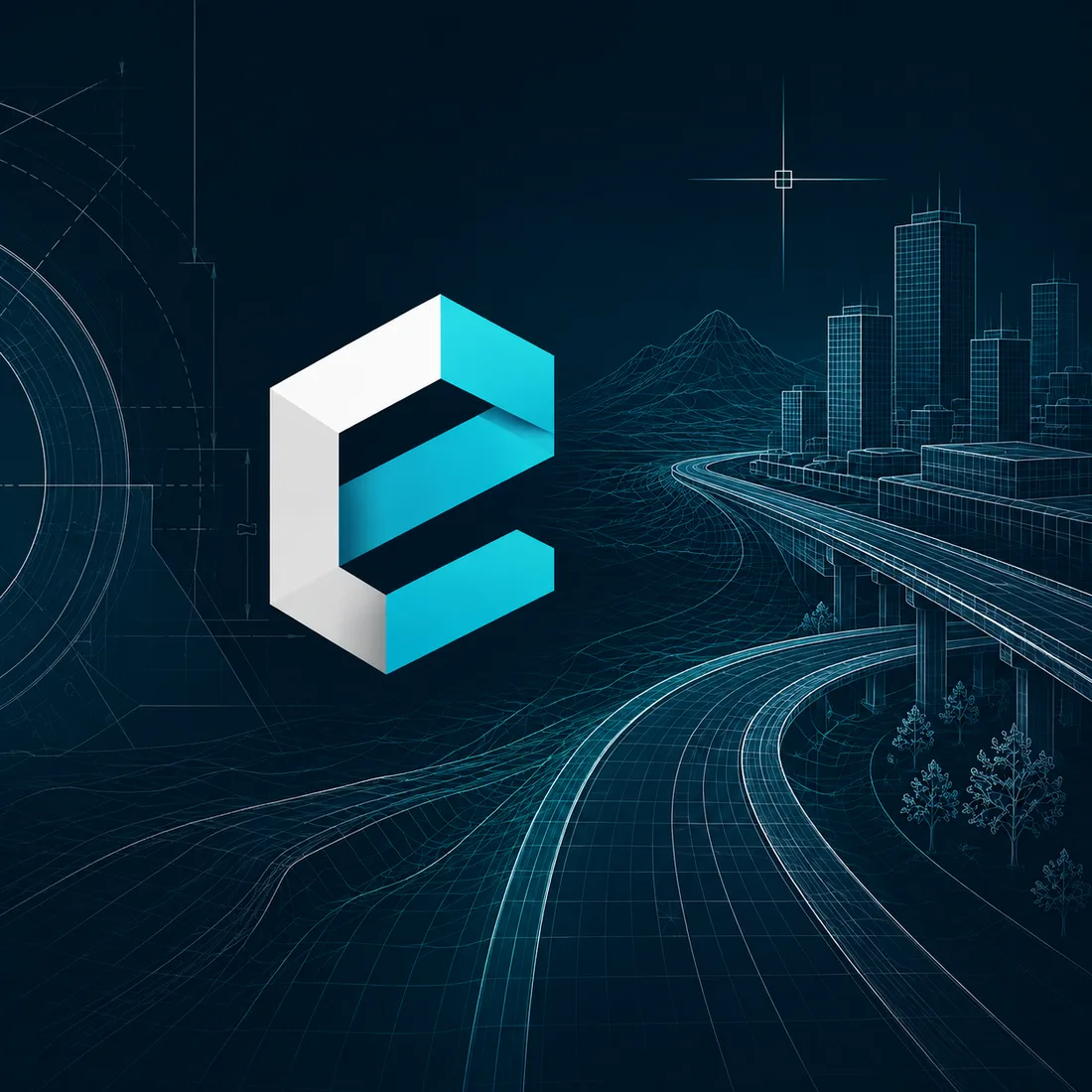 EngiPlugins geometric E with engineering linework of roads, terrain and buildings